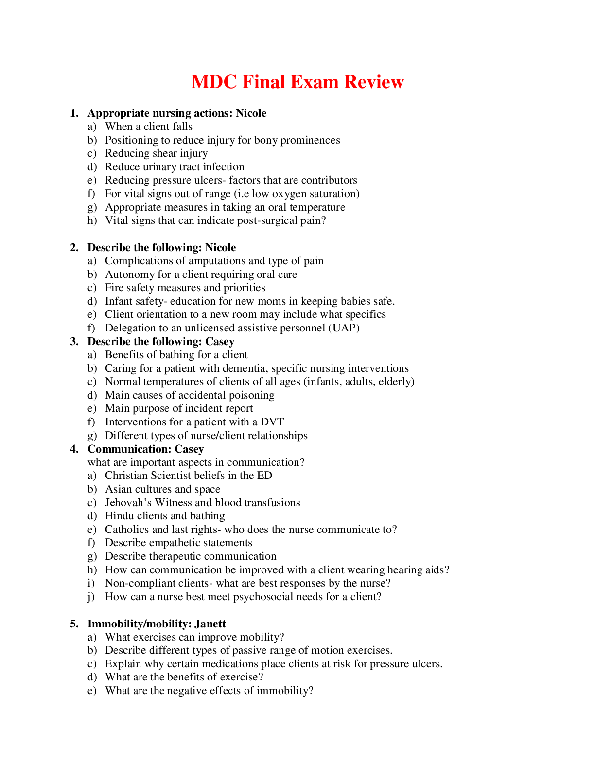 Preview image of NUR2356 Multidimensional Care Final Exam MDC Final Exam Study Guide (Fall 2020) Rasmussen College document